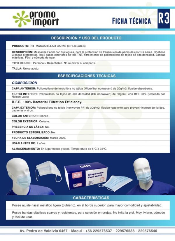 CAJA de 50 mascarillas de 3 capas No-médica / B.F.E. 90% - Imagen 8