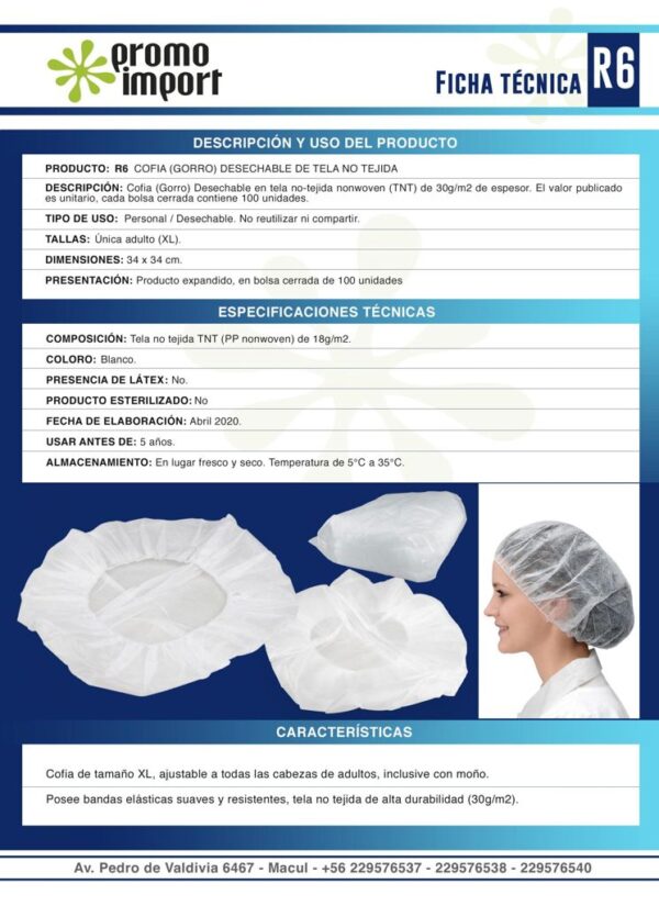 Set de 100 Cofias (Gorros) Desechables 30g/m2 - Imagen 8