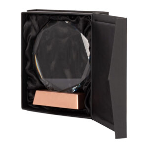 Trofeo Galvano de Cristal "RUNE" con base encobrizada.